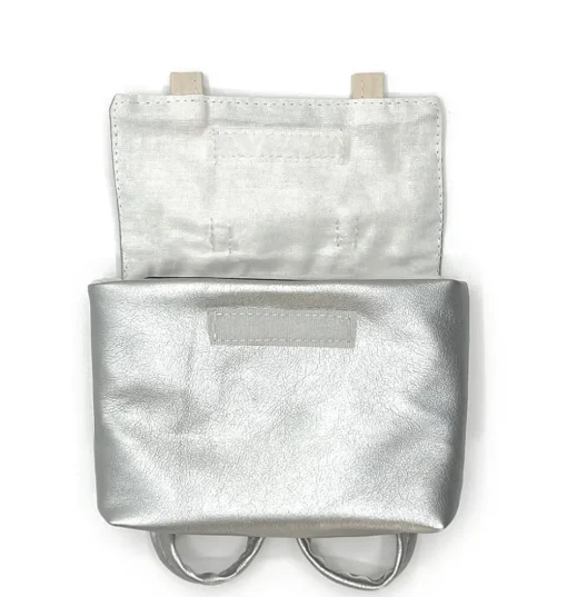 Minikane-Schultasche für die Gordi-Puppen / silbernes Kunstleder